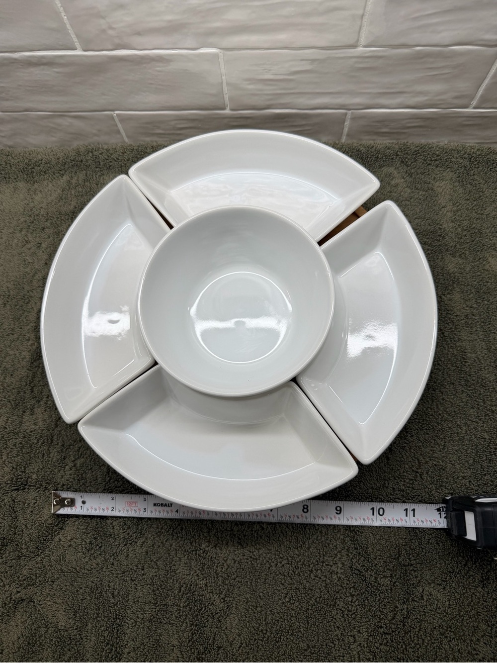 White Ceramic Server Platter with Center Bowl